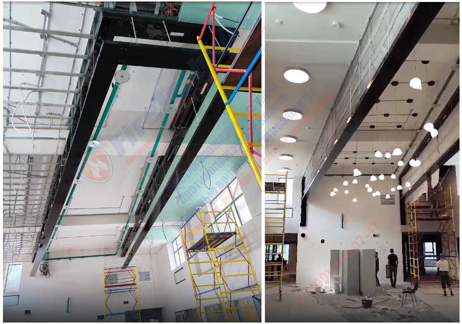 Дымозащитные шторы Гармошка FireTechnics, с автоматическими направляющими, предел огнестойкости Е 60, Школа.